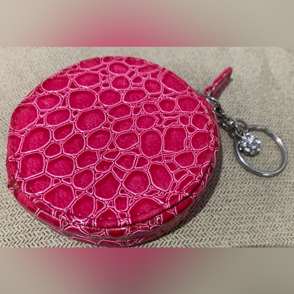 Ann Taylor Pink Faux Crocodile Coin Purse Keychain